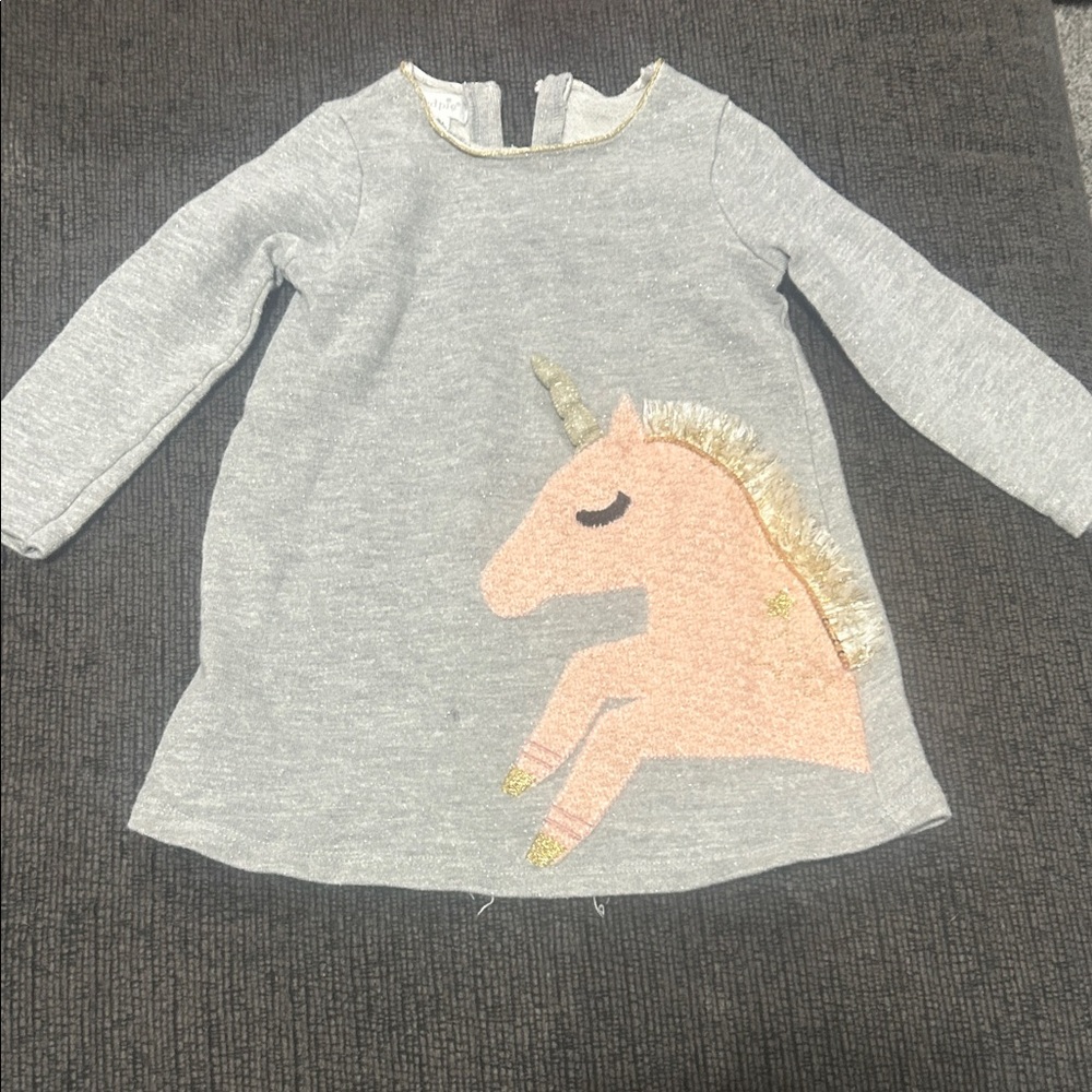 Mud Pie Gray Shirt with Pink Unicorn and Gold Accents